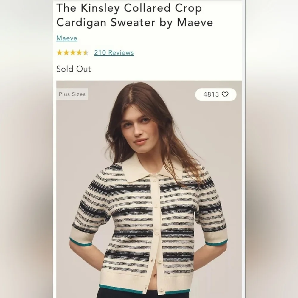 Anthropologie The Kinsley Collered Crop Cardigan Sweater By Maeve - Picture 1 of 8
